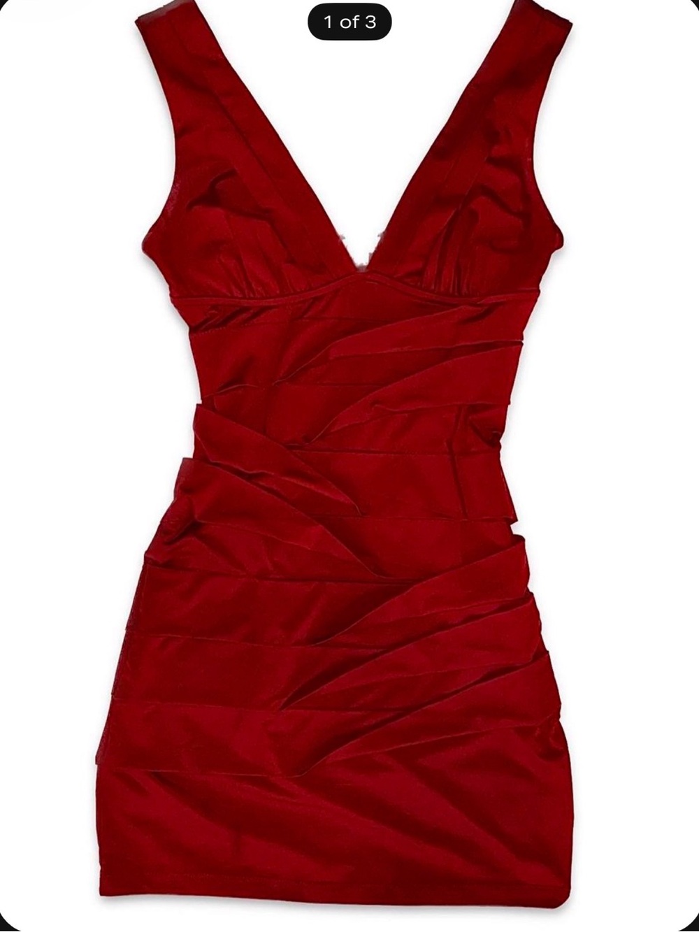 Vintage Forever 21 Red V-Neck Ruched Bodycon Dress